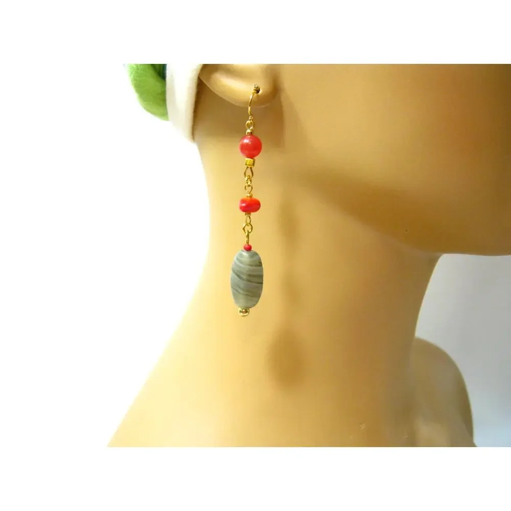 Set of Handcrafted BOHO style Glass Beaded Hoop and Chandelier Drop Earrings